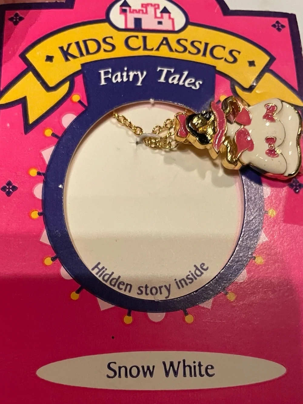 Vintage Kids Classic Snow White Enamel Pendant Necklace With Hidden Story Inside